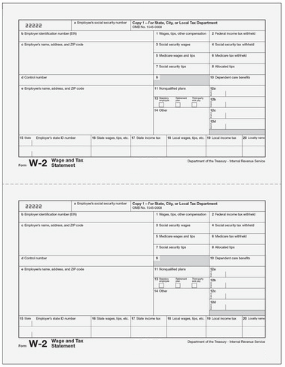 W-2 Copy B for Employee Federal Return (50 Laser Cut Sheets)