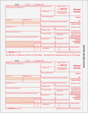 1099-INT Copy A for IRS (500 Laser Cut Sheets)