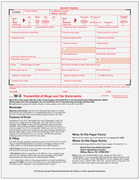 W-3 Transmittal of Wage and Tax Statements (50 Laser Cut Sheets)