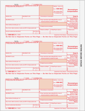 1099-NEC Copy A for IRS (50 Laser Cut Sheets)